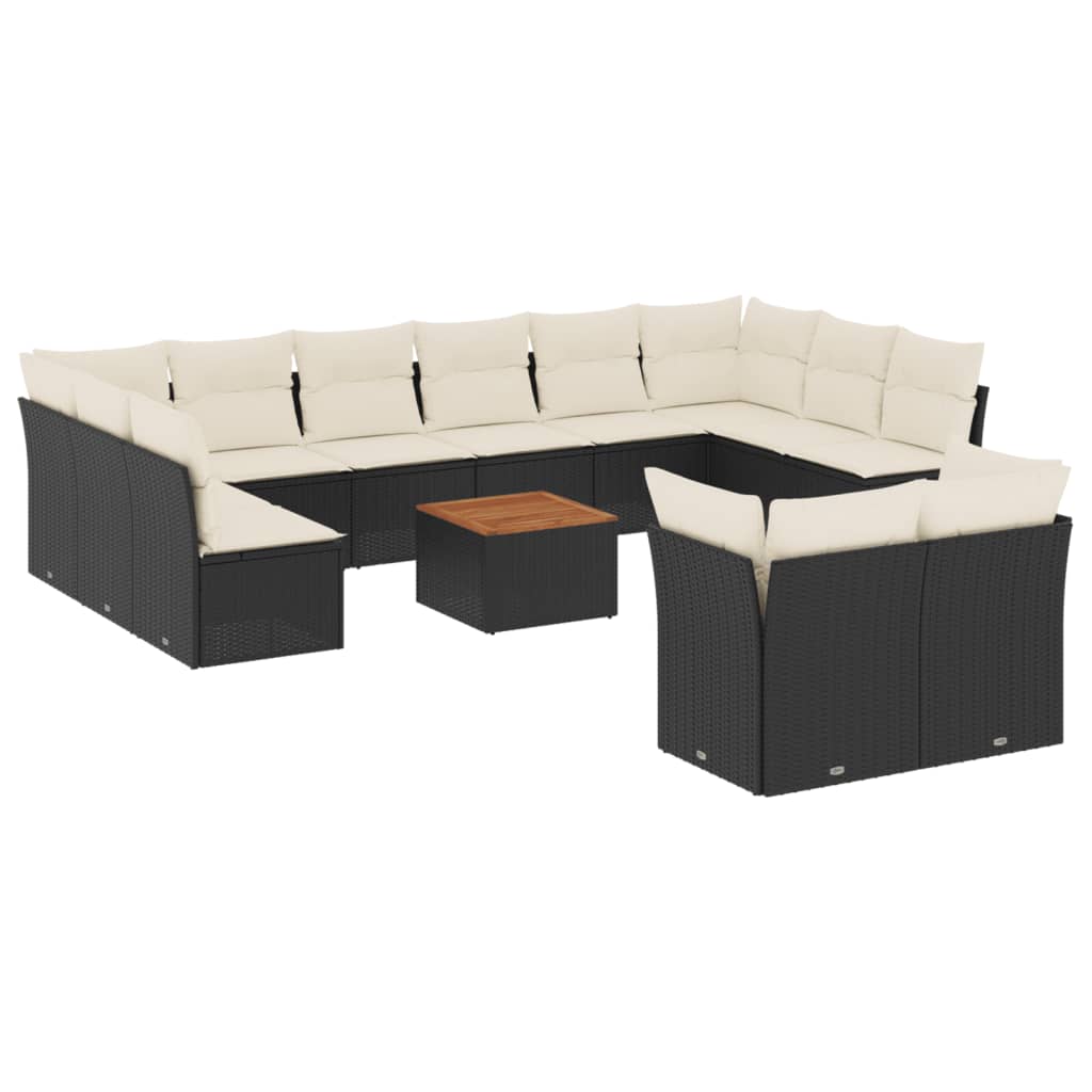 Set Divani da Giardino 13pz con Cuscini Nero in Polyrattan - immagine 2