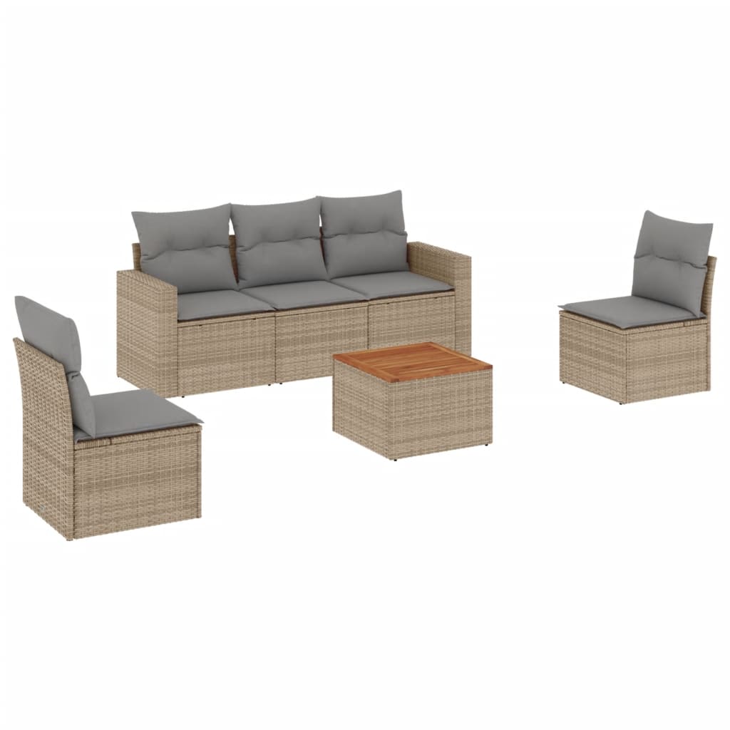 Set Divano da Giardino 6 pz con Cuscini Beige in Polyrattan - immagine 2