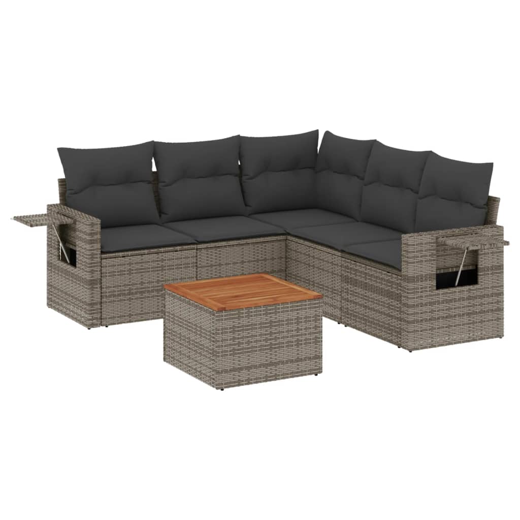 Set Divano da Giardino 6 pz con Cuscini Grigio in Polyrattan - immagine 2