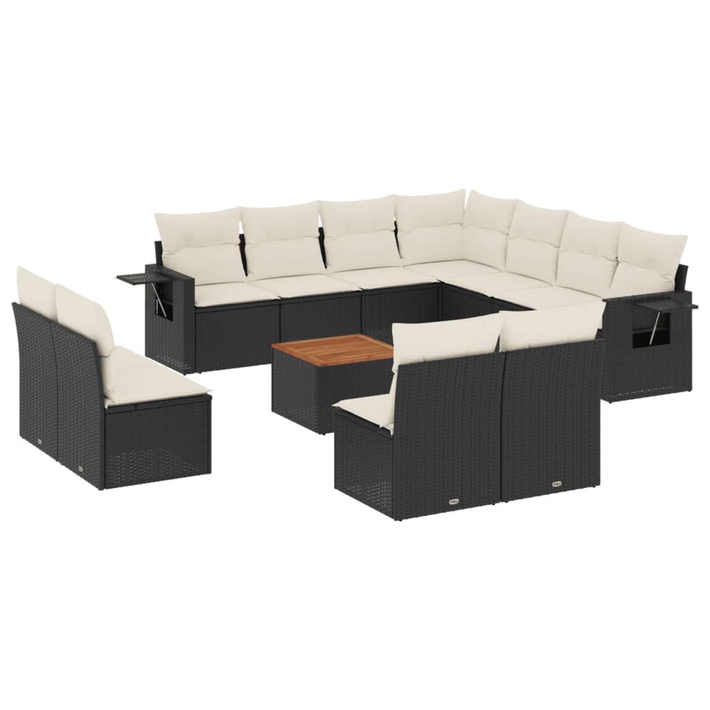 Set Divani da Giardino 12 pz con Cuscini Nero in Polyrattan - immagine 2
