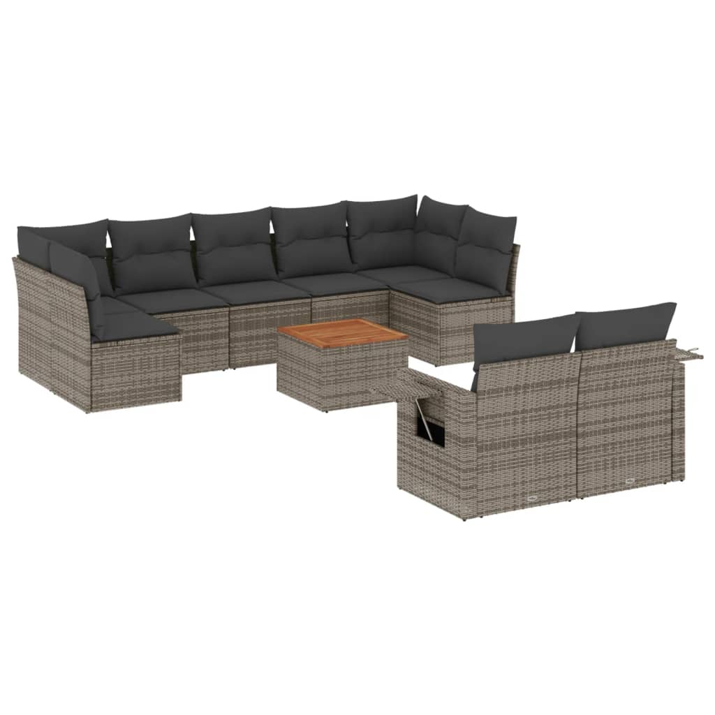 Set Divano da Giardino 10 pz con Cuscini Grigio in Polyrattan - immagine 2