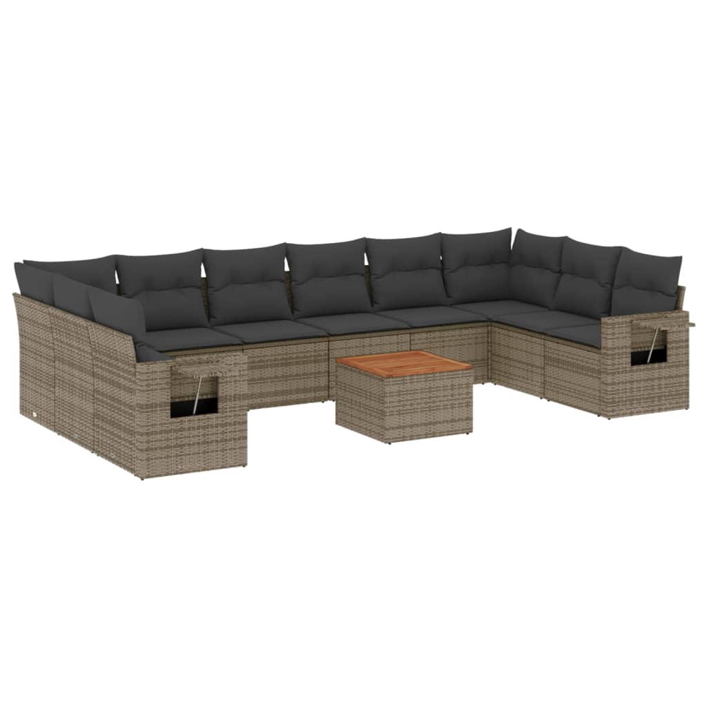 Set Divani da Giardino 11 pz con Cuscini in Polyrattan Nero - immagine 2