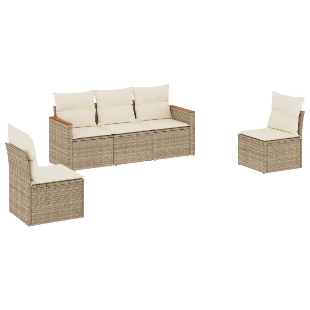 Set Divano da Giardino 5 pz con Cuscini Beige in Polyrattan - immagine 2