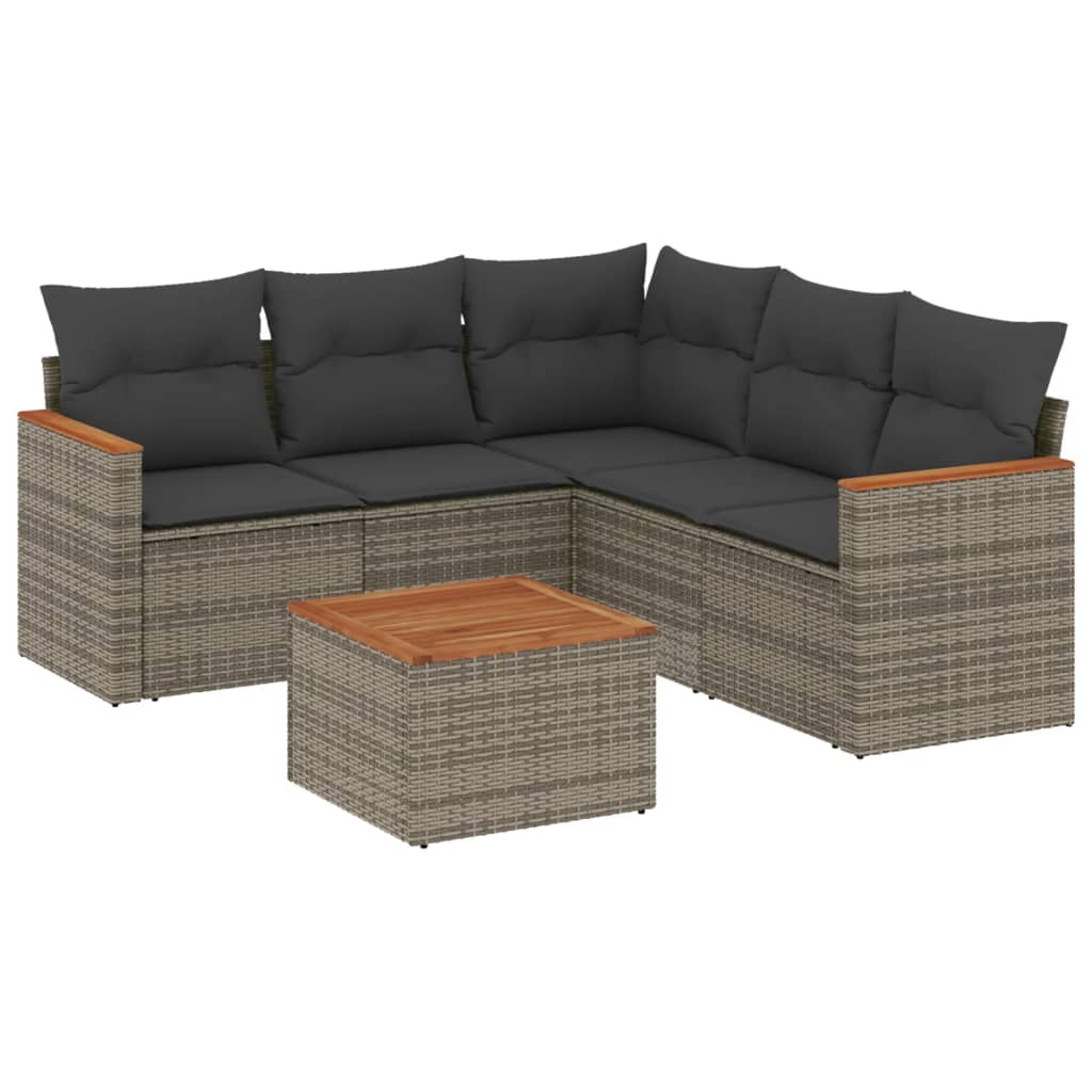 Set Divano da Giardino 5 pz con Cuscini Grigio in Polyrattan - immagine 2
