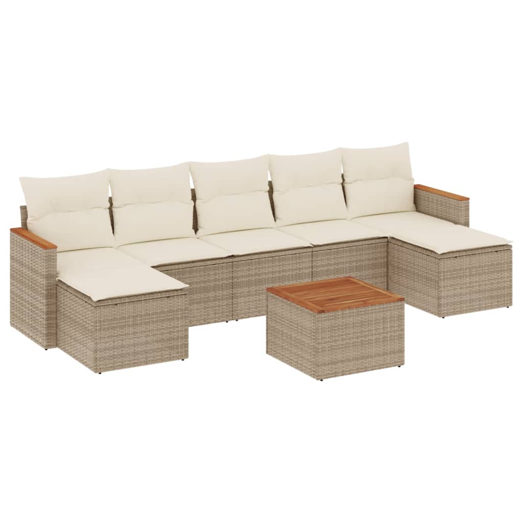 Set Divani da Giardino 7 pz con Cuscini Beige in Polyrattan - immagine 2
