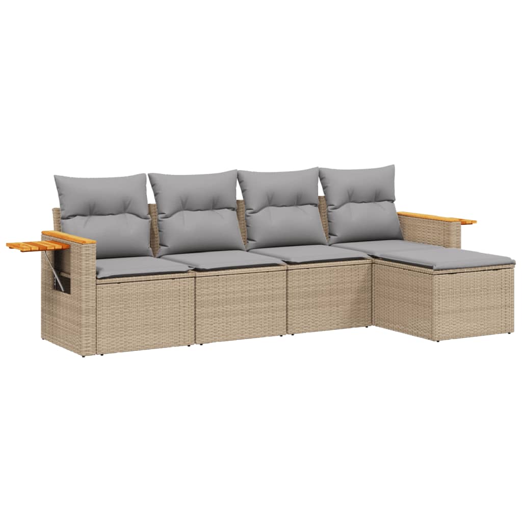 Set Divani da Giardino 5 pz con Cuscini in Polyrattan Nero - immagine 2