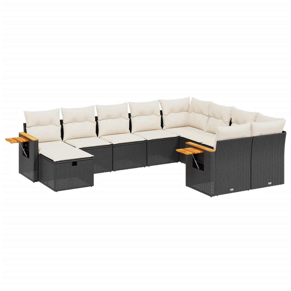 Set Divani da Giardino 10pz con Cuscini in Polyrattan Nero - immagine 2