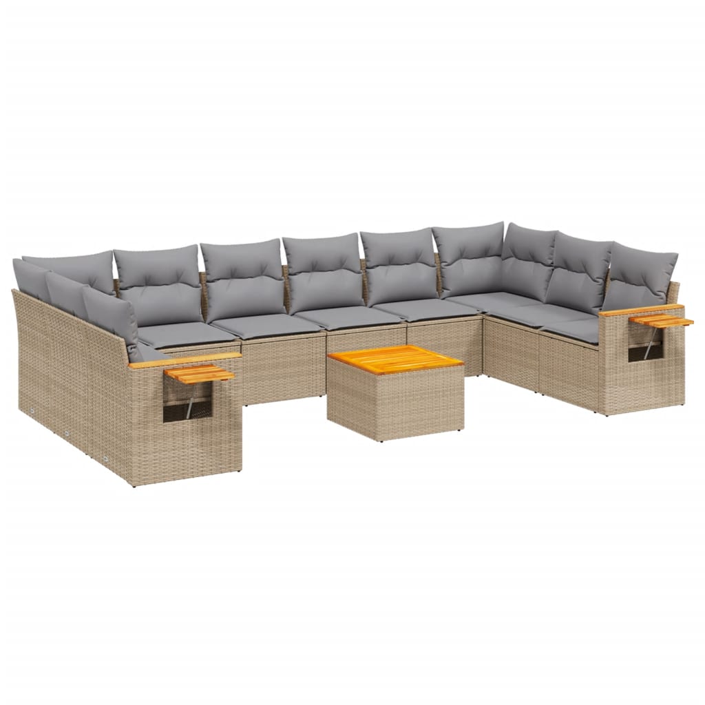Set Divani da Giardino 11 pz con Cuscini Beige in Polyrattan - immagine 2
