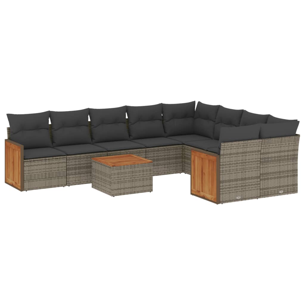 Set Divani da Giardino 9 pz con Cuscini Nero in Polyrattan - immagine 2