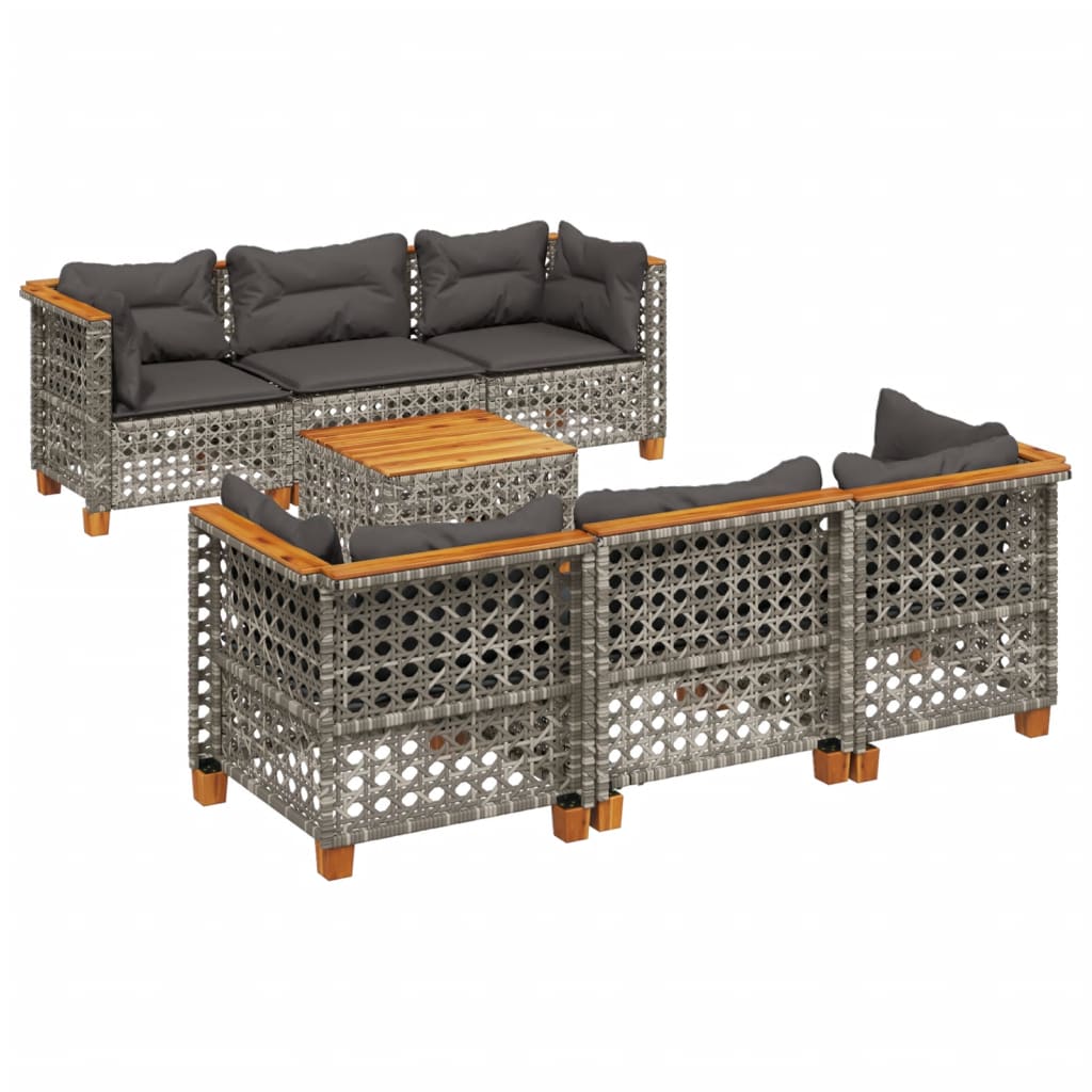 Set Divani da Giardino 7 pz con Cuscini Beige in Polyrattan - immagine 2