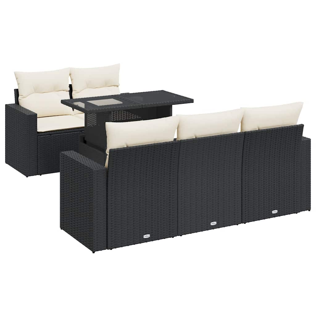 Set Divano da Giardino 6 pz con Cuscini Nero in Polyrattan - immagine 2