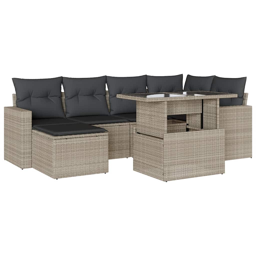 Set Divani da Giardino 7pz con Cuscini Grigio Chiaro Polyrattan - immagine 2