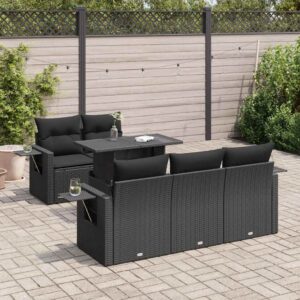 Set Divano da Giardino 6 pz con Cuscini Nero in Polyrattan