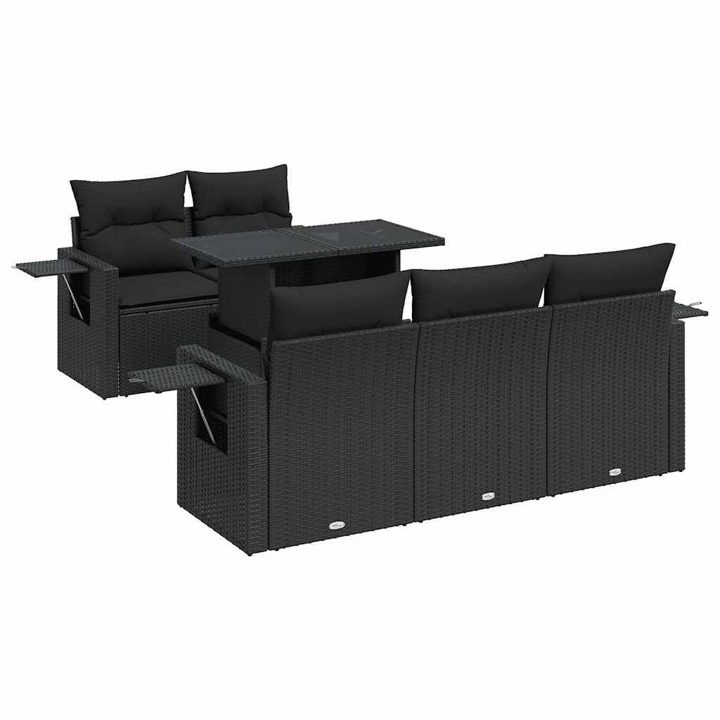 Set Divano da Giardino 6 pz con Cuscini Nero in Polyrattan - immagine 2