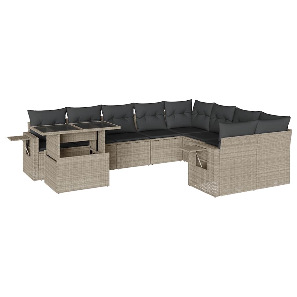 Set Divano Giardino 10 pz con Cuscini Grigio Chiaro Polyrattan - immagine 2