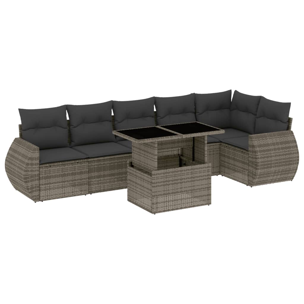 Set Divani da Giardino 7 pz con Cuscini Grigio in Polyrattan - immagine 2