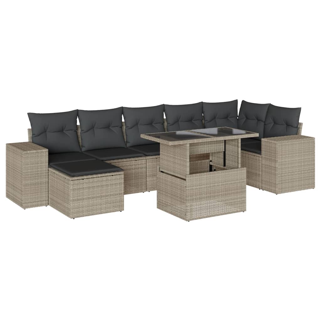 Set Divano da Giardino 8pz con Cuscini Grigio Chiaro Polyrattan - immagine 2