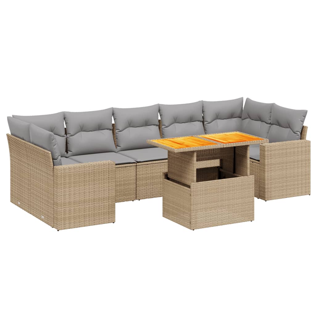 Set Divano da Giardino 8 pz con Cuscini Beige in Polyrattan - immagine 2
