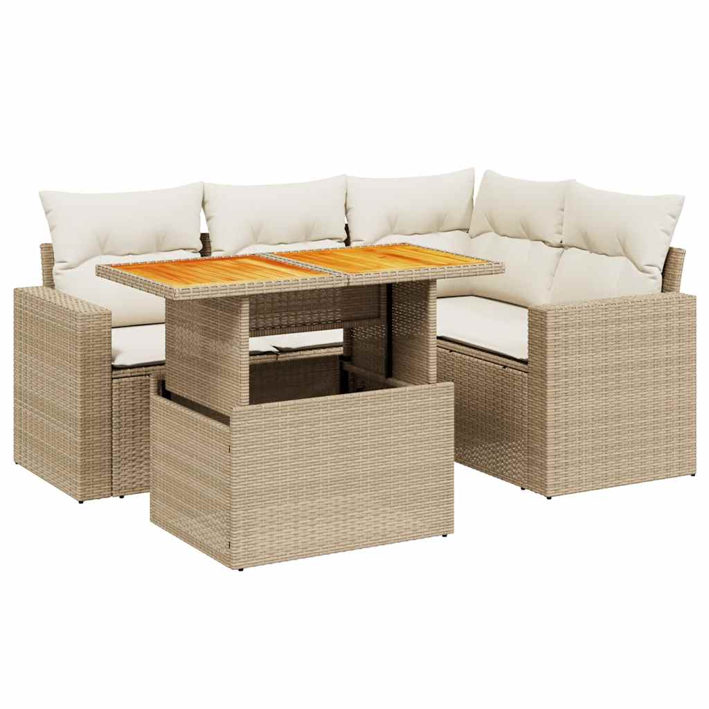 Set Divani da Giardino 5 pz con Cuscini in Polyrattan Nero - immagine 2