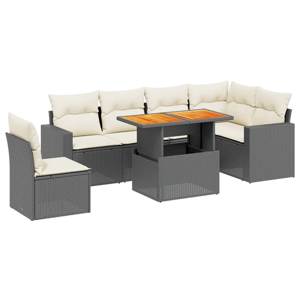 Set Divani da Giardino con Cuscini 7pz Nero Polyrattan - immagine 2