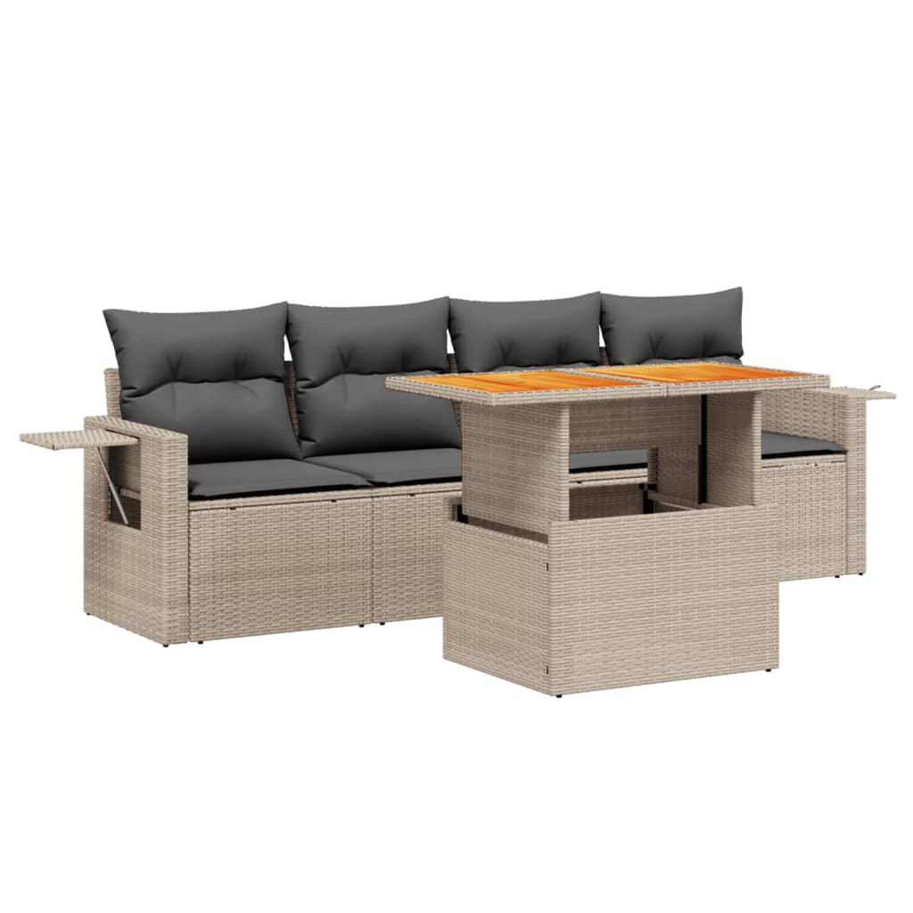 Set Divani da Giardino 5 pz con Cuscini in Polyrattan Nero - immagine 2