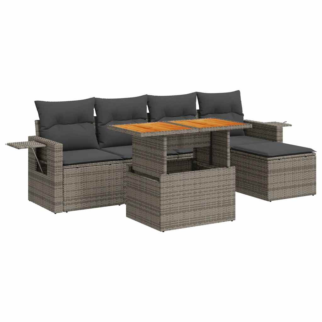 Set Divano da Giardino 6 pz con Cuscini Grigio in Polyrattan - immagine 2