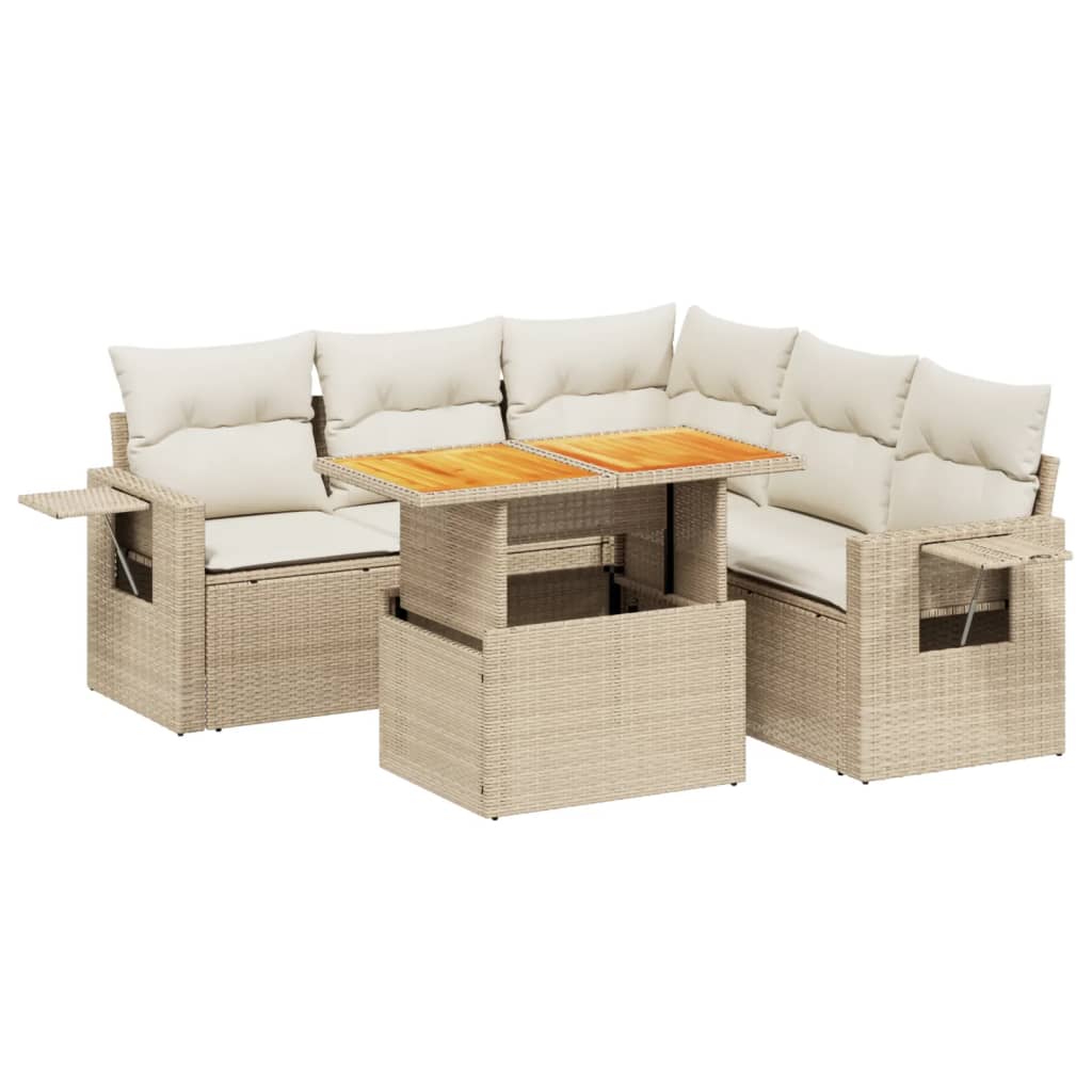 Set Divano da Giardino 6 pz con Cuscini Beige in Polyrattan - immagine 2