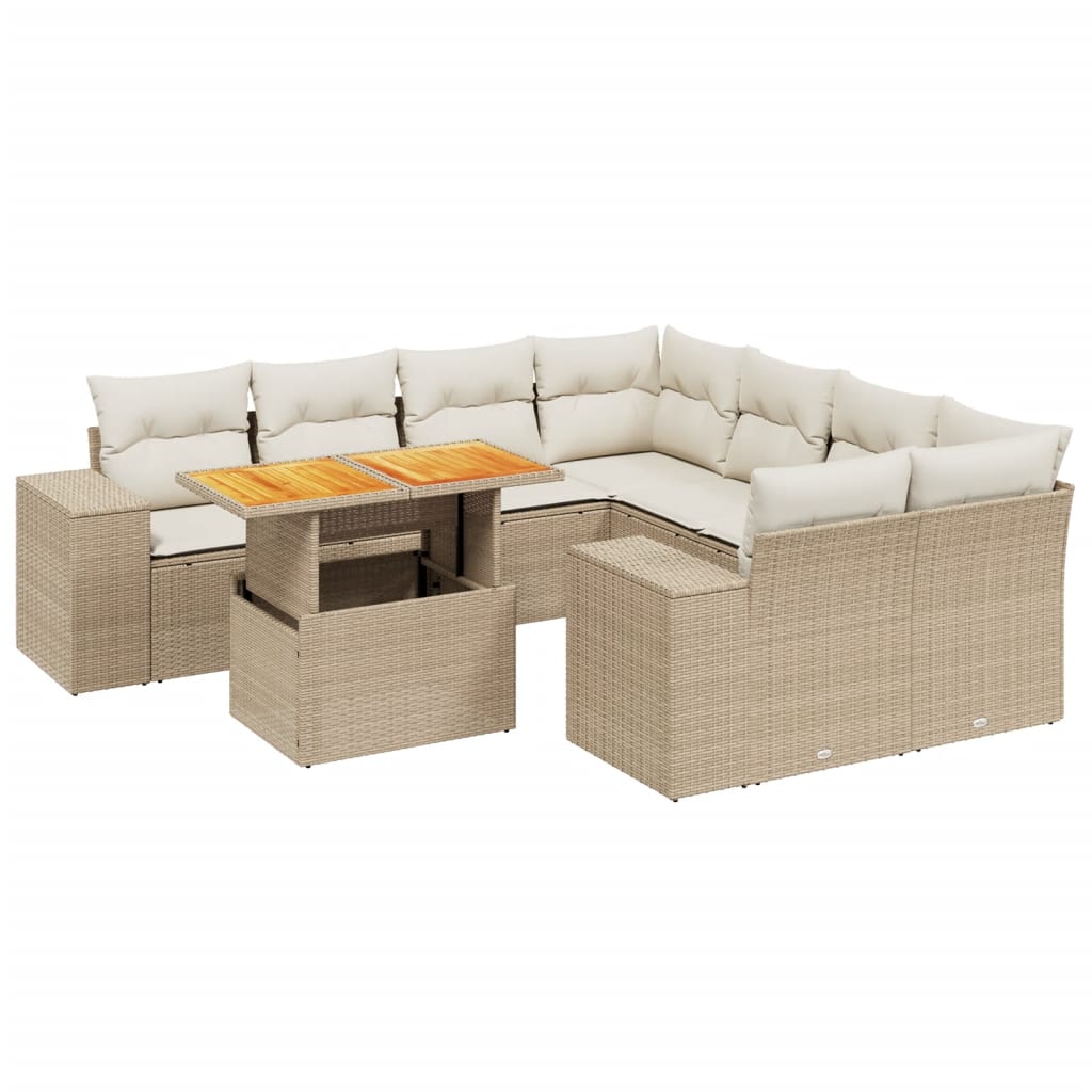 Set Divani da Giardino 9 pz con Cuscini Nero in Polyrattan - immagine 2