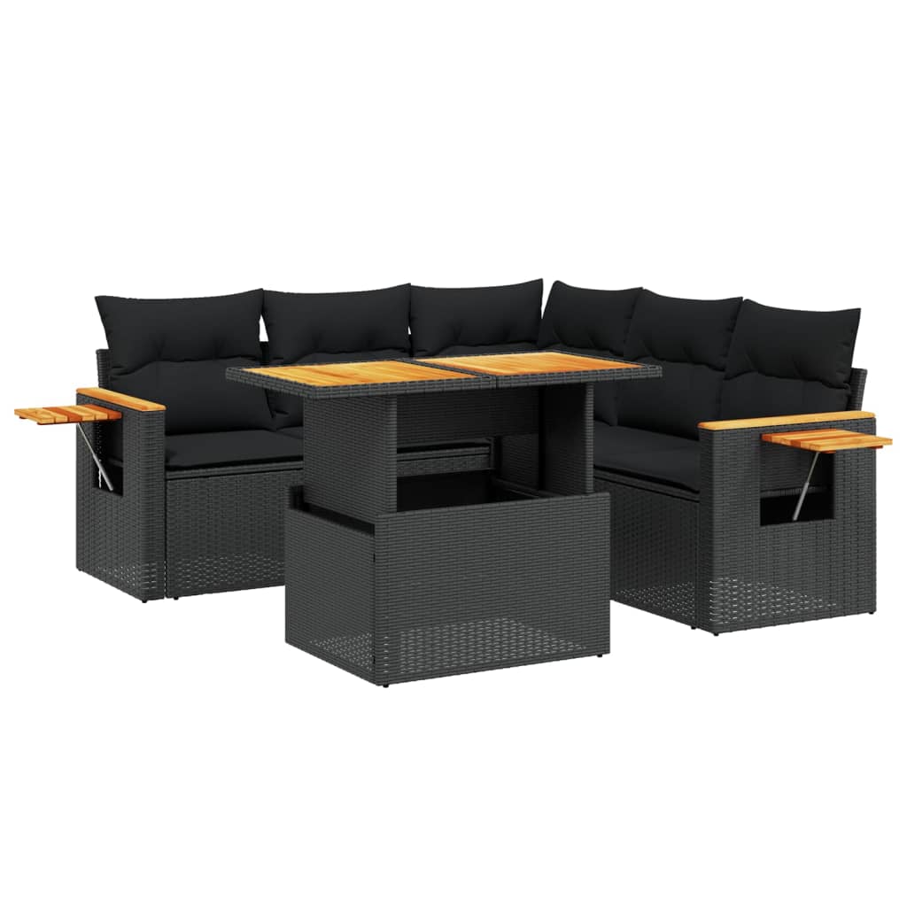 Set Divano da Giardino 6 pz con Cuscini Nero in Polyrattan - immagine 2