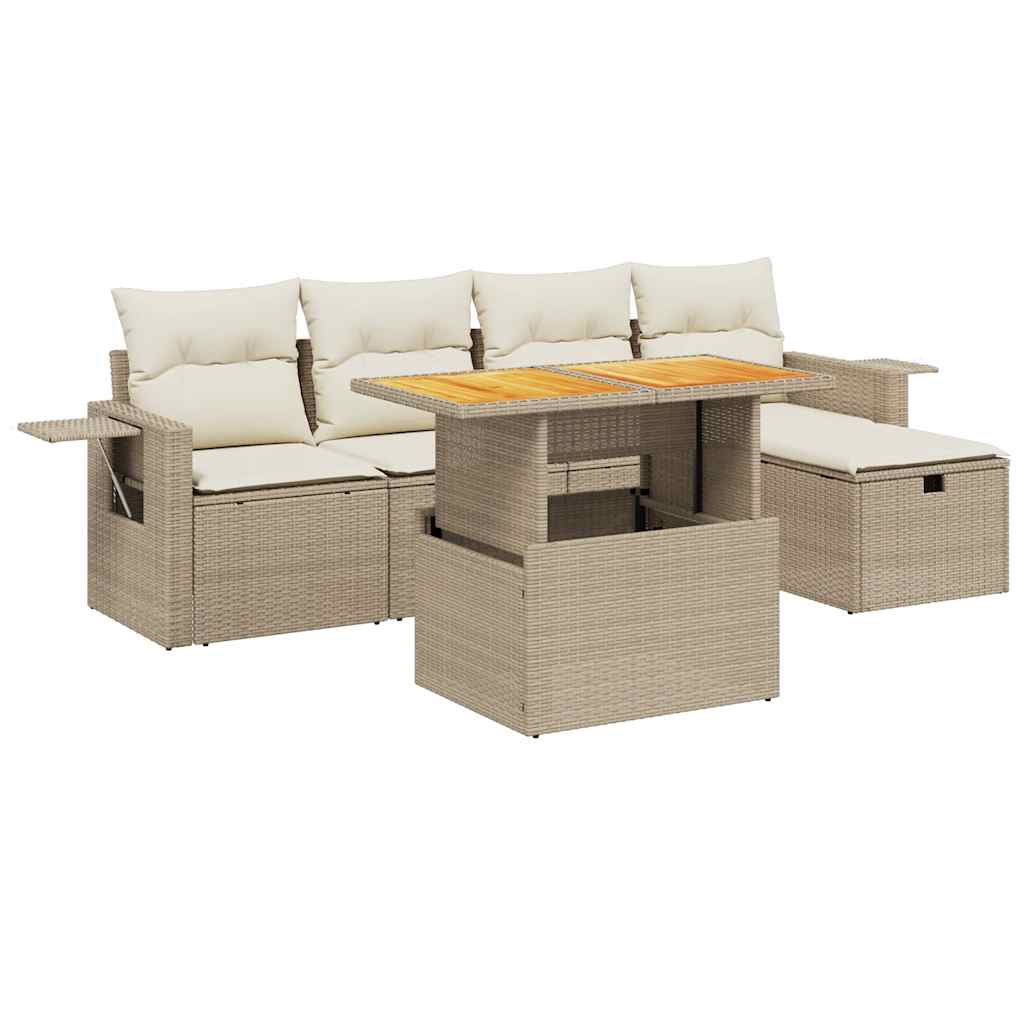 Set Divano da Giardino 6 pz con Cuscini Beige in Polyrattan - immagine 2