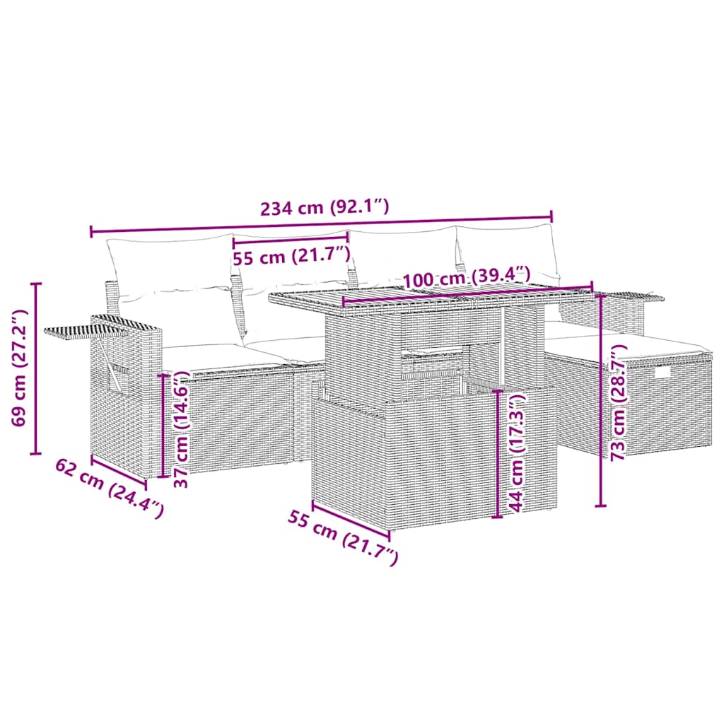 Set Divano da Giardino 6 pz con Cuscini Beige in Polyrattan - immagine 4