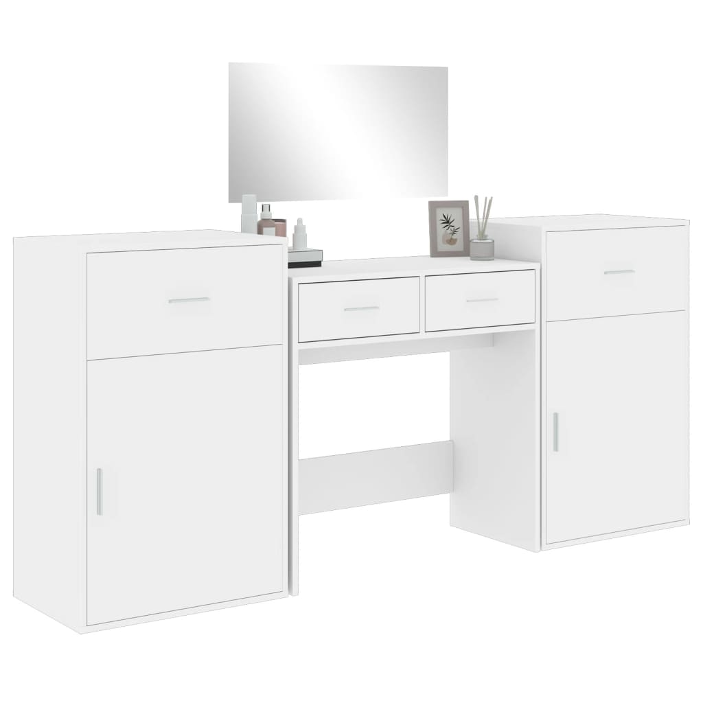 Set da Toeletta 4 pz Bianco in Legno Multistrato - immagine 4