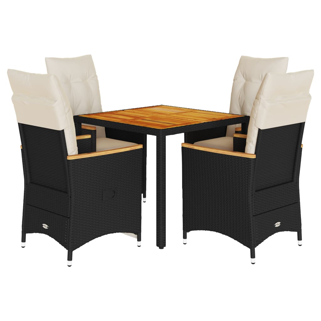 Set da Pranzo da Giardino 7 pz Nero con Cuscini in Polyrattan - immagine 2