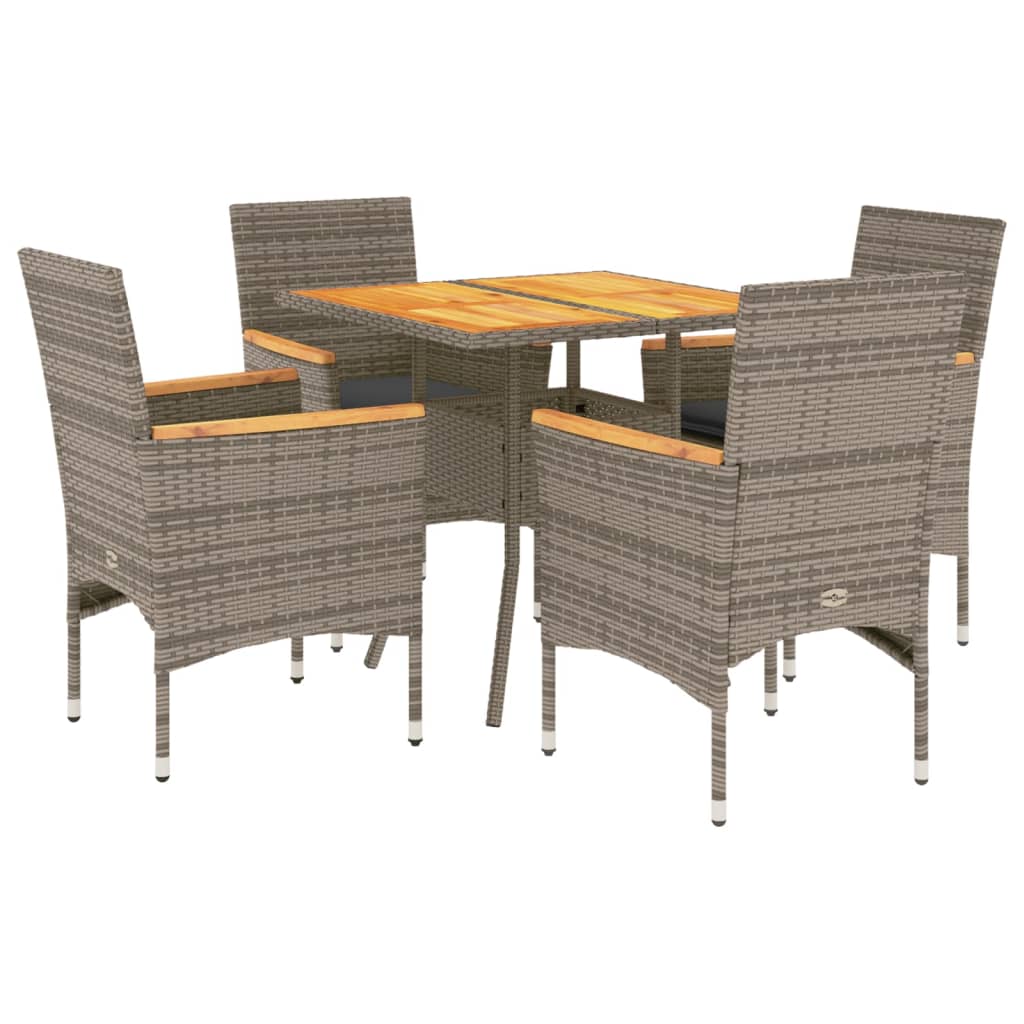 Set Pranzo da Giardino 5 pz con Cuscini Nero Polyrattan Acacia - immagine 2