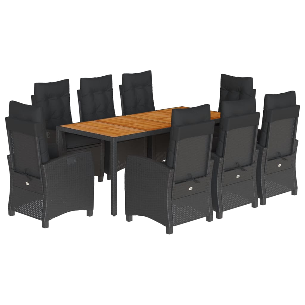 Set da Pranzo da Giardino 3 pz con Cuscini Nero in Polyrattan - immagine 2