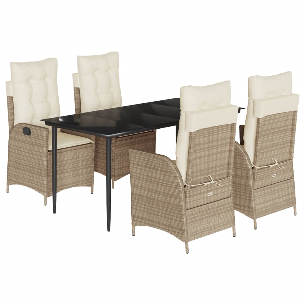 Set da Pranzo da Giardino 5 pz con Cuscini Beige in Polyrattan - immagine 2