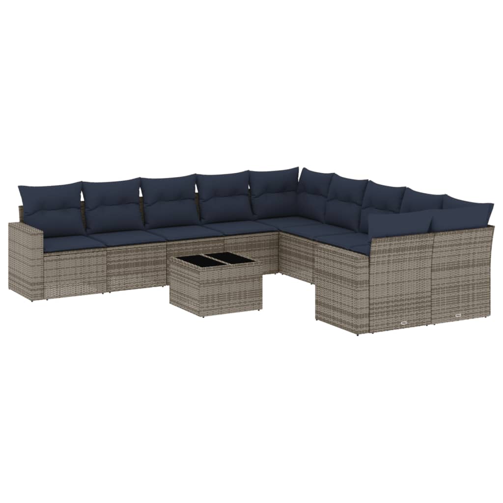 Set Divani da Giardino 11 pz con Cuscini in Polyrattan Nero - immagine 2