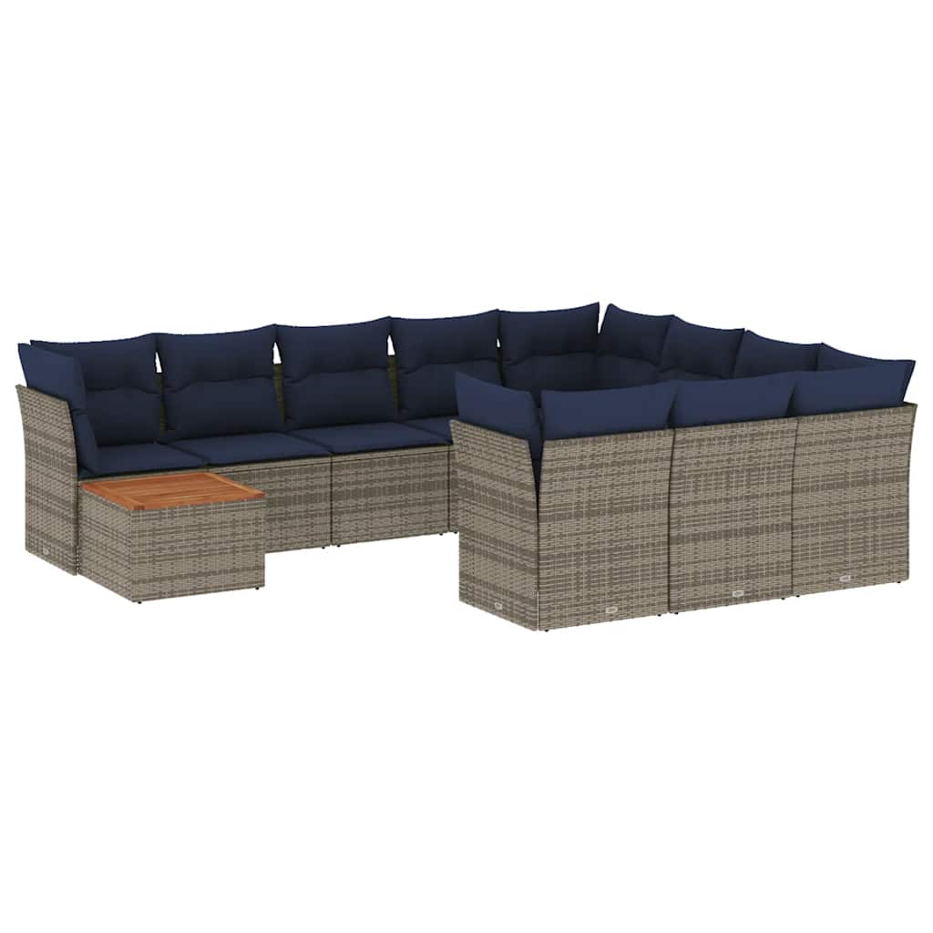 Set Divani da Giardino 11 pz con Cuscini in Polyrattan Grigio - immagine 2