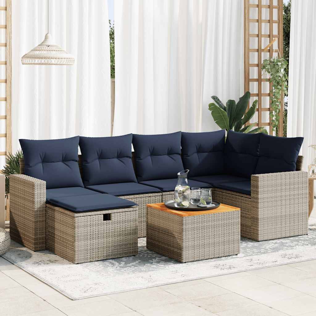 Set Divani da Giardino 7 pz con Cuscini Grigio in Polyrattan