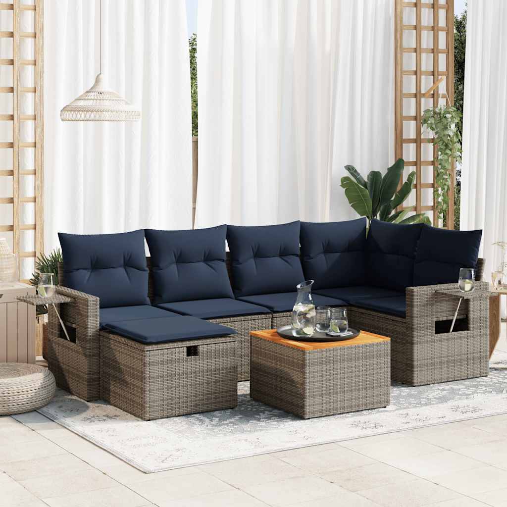 Set Divani da Giardino 7 pz con Cuscini Grigio in Polyrattan