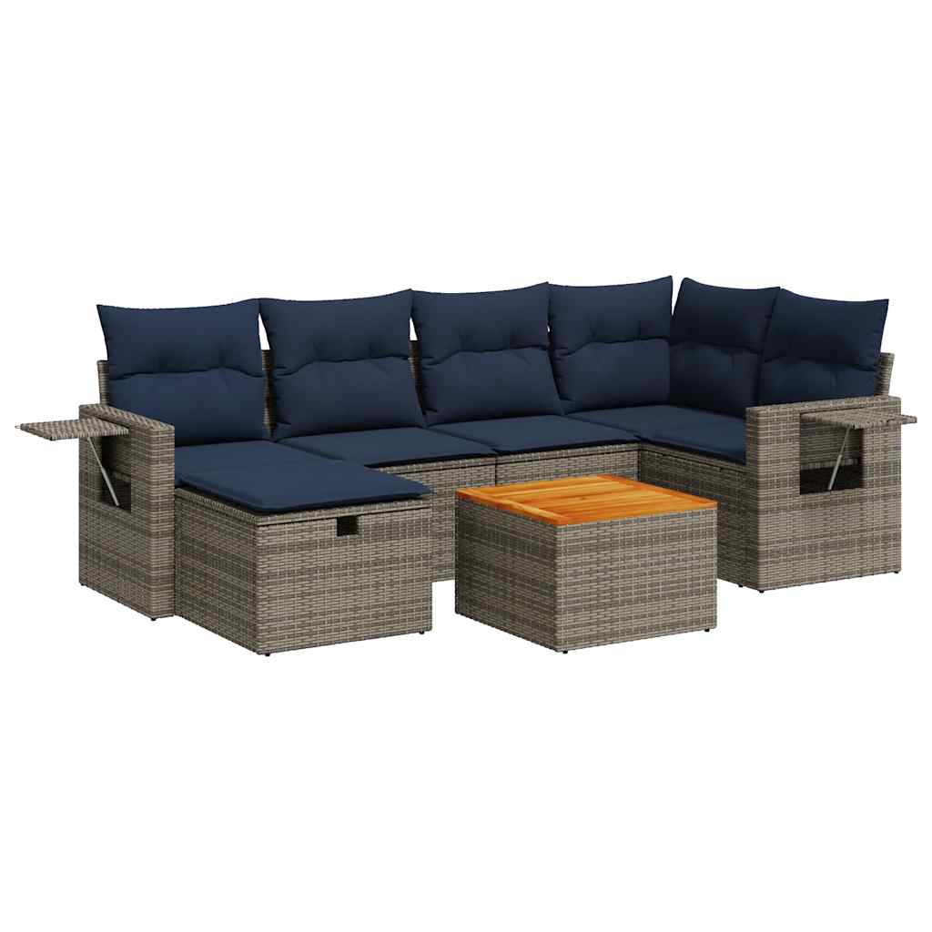 Set Divani da Giardino 7 pz con Cuscini Grigio in Polyrattan - immagine 2