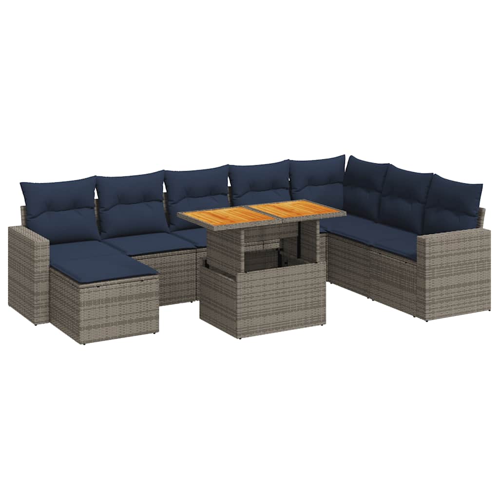 Set Divano da Giardino 9 pz con Cuscini Grigio in Polyrattan - immagine 2
