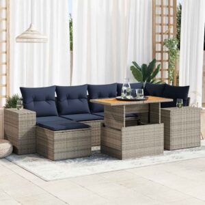 Set Divani da Giardino 7 pz con Cuscini Grigio in Polyrattan