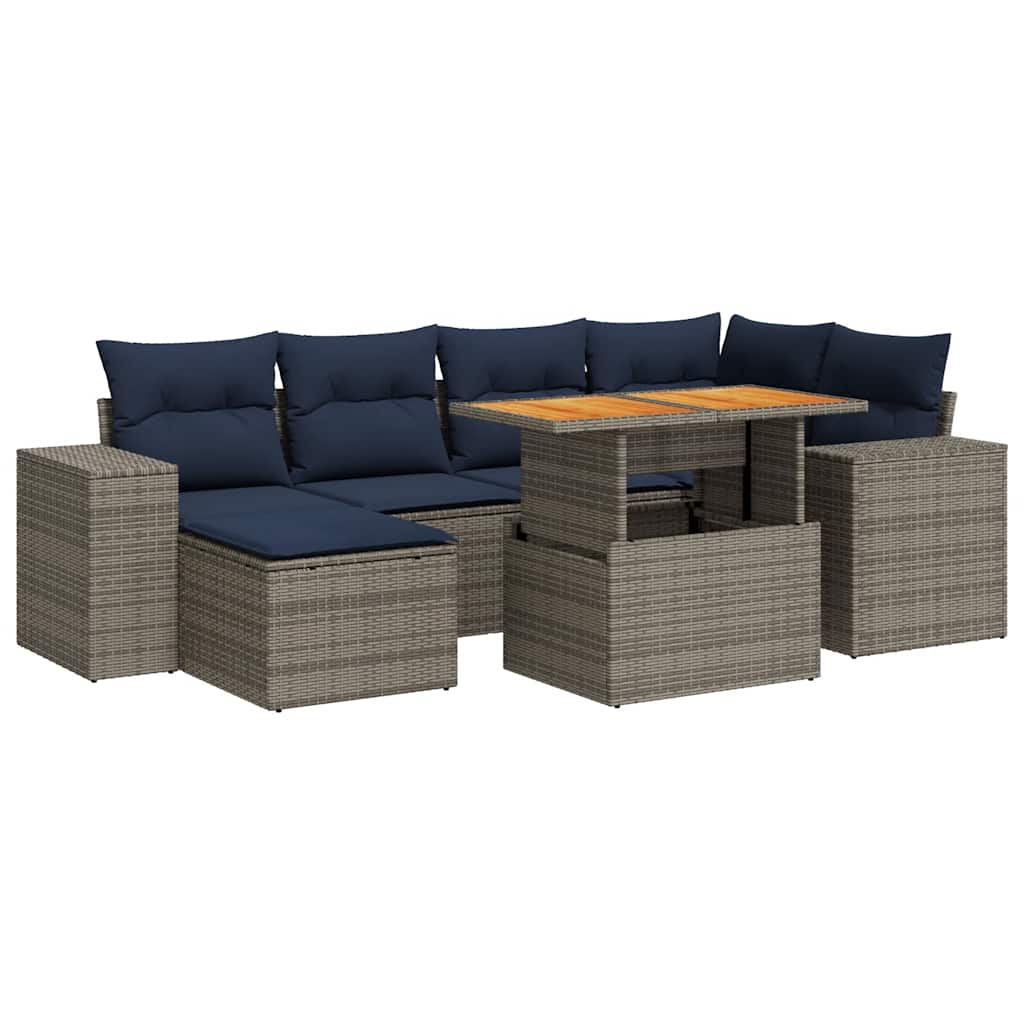 Set Divani da Giardino 7 pz con Cuscini Grigio in Polyrattan - immagine 2