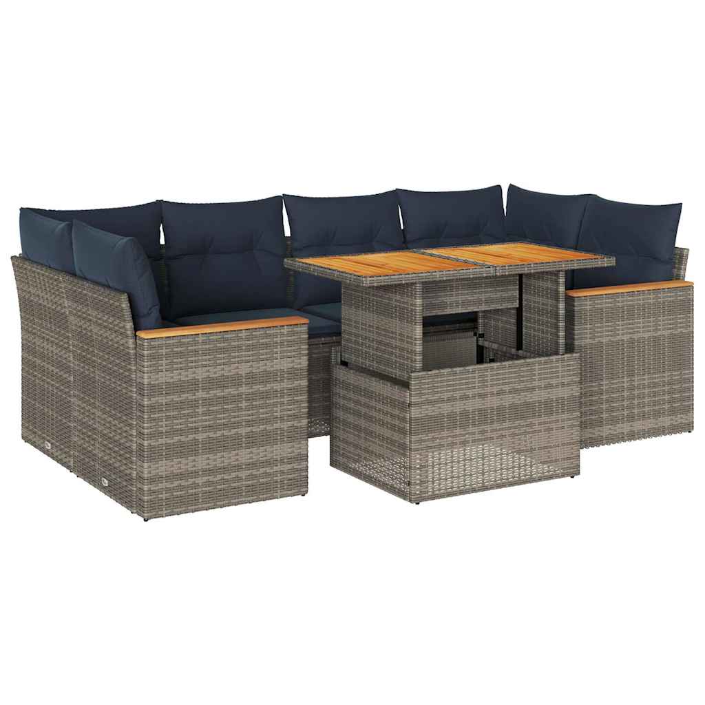 Set Divani da Giardino 7 pz con Cuscini Grigio in Polyrattan - immagine 2