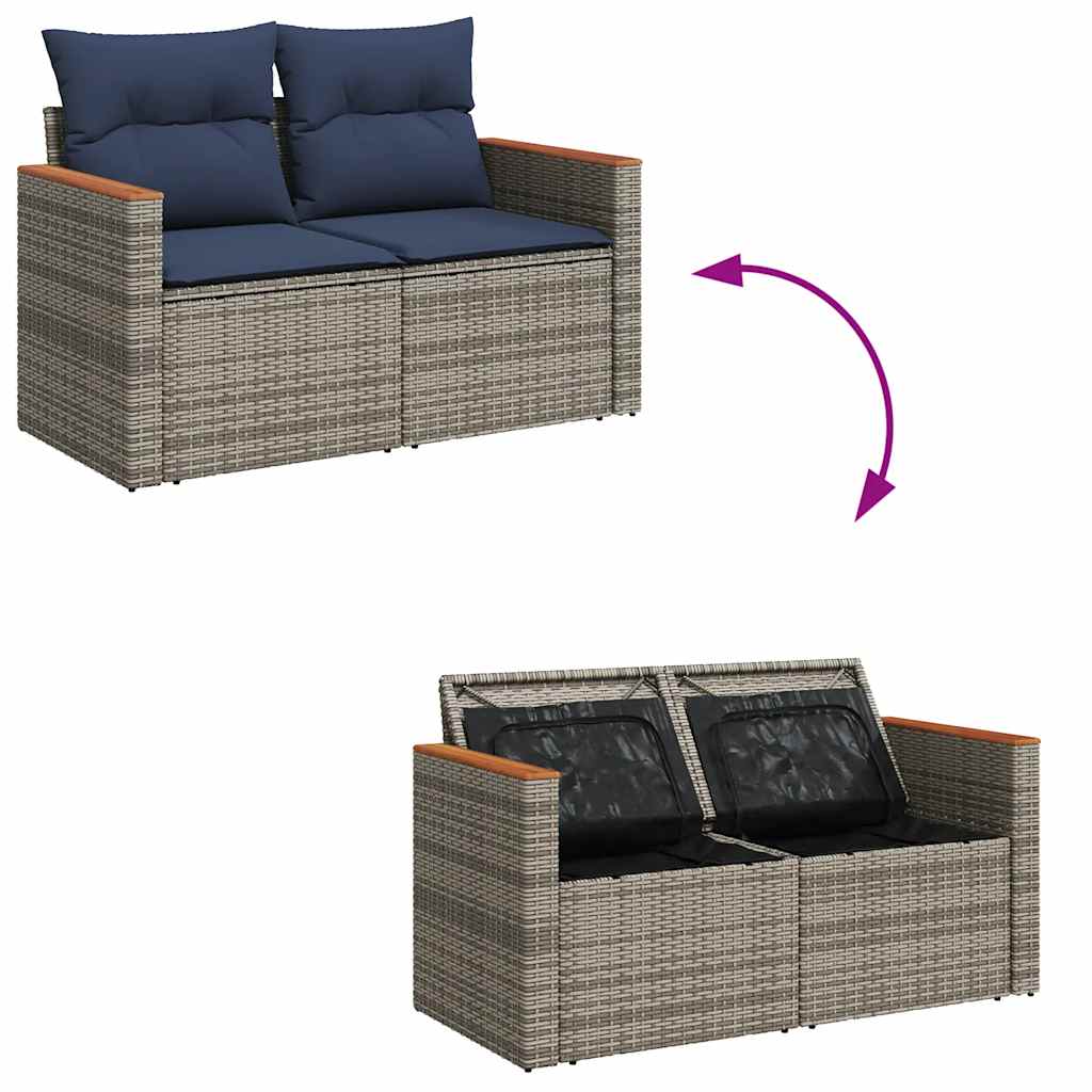 Set Divani da Giardino 7 pz con Cuscini Grigio in Polyrattan - immagine 9