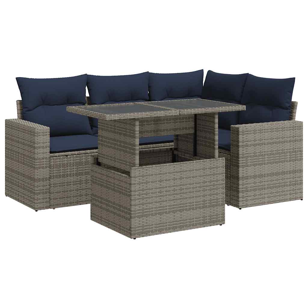 Set Divano Giardino 5 pz con Cuscini Grigio Polyrattan Acacia - immagine 2