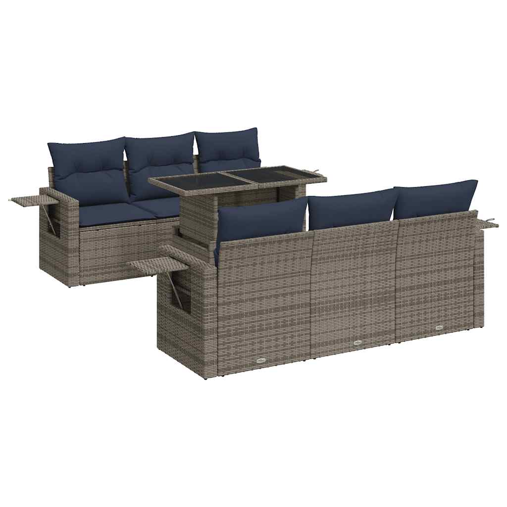 Set Divani da Giardino 7pz con Cuscini Marrone Polyrattan Acacia - immagine 2