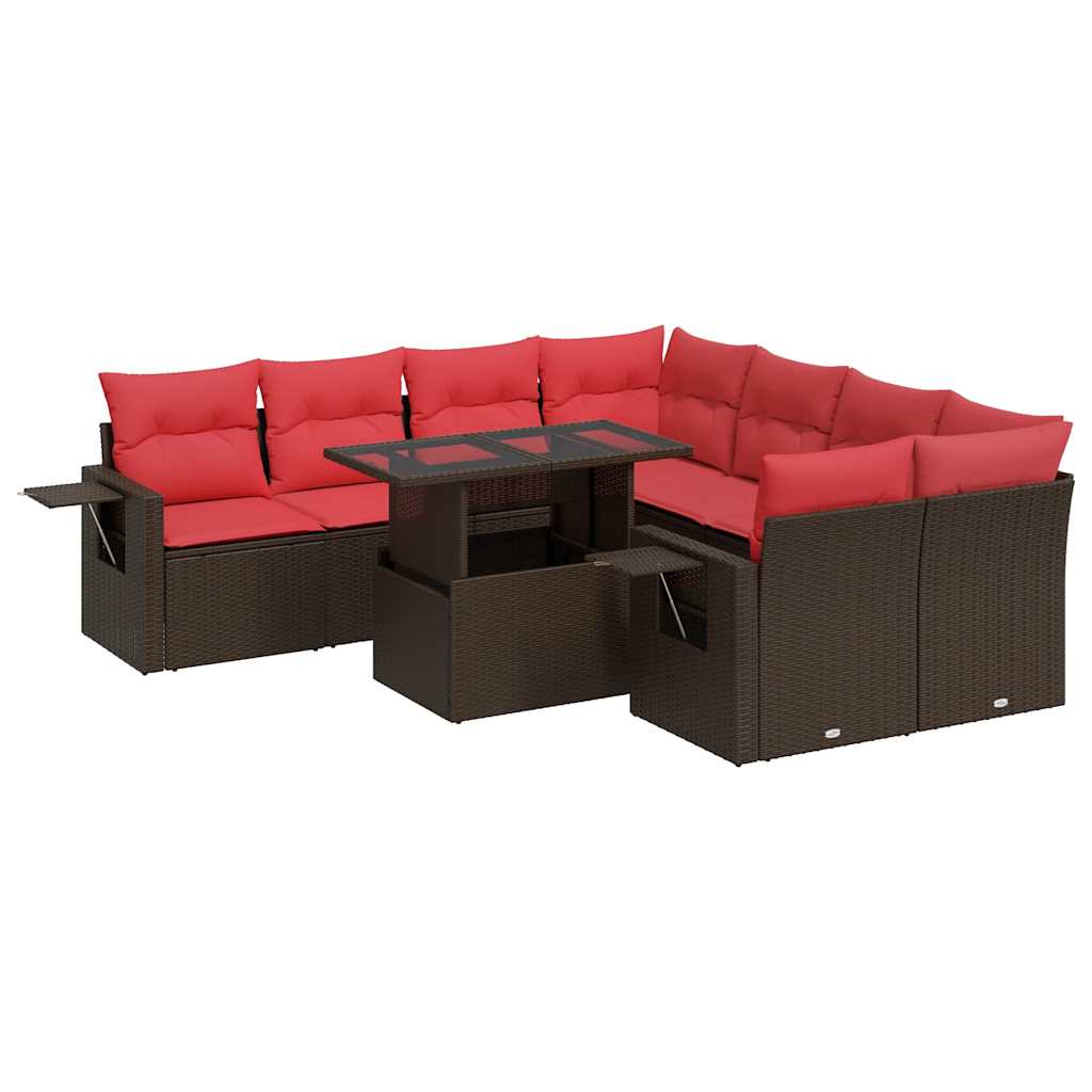 Set Divano da Giardino 9pz con Cuscini Marrone Polyrattan Acacia - immagine 2