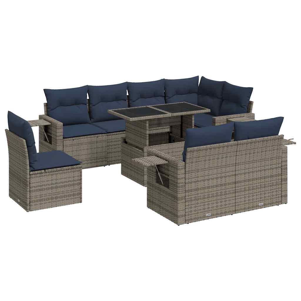 Set Divani Giardino 9 pz con Cuscini Marrone Polyrattan Acacia - immagine 2